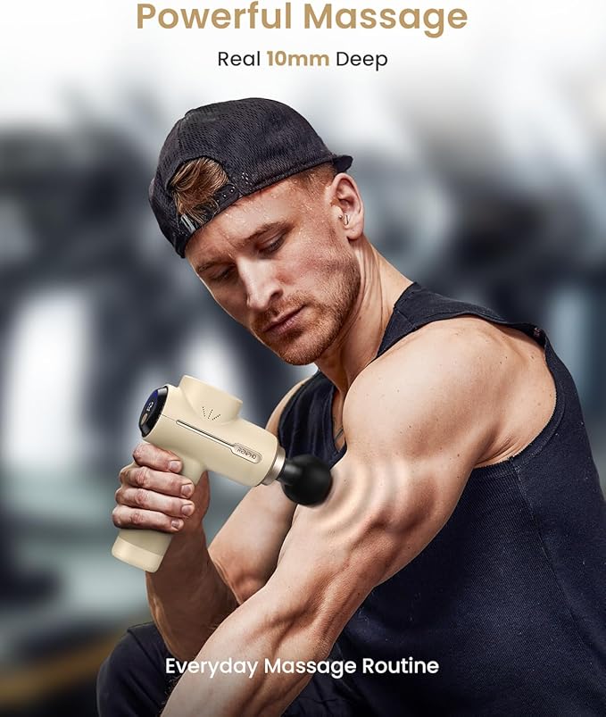 RENPHO Massage Gun Deep Tissue, Portable Percussion Massager for Back and Neck, Gifts for Men and Women, Handheld Device with Carry Case, Active Tan