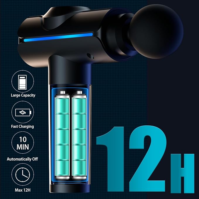 Massage Gun, Deep Tissue Massage Gun for Pain Relief, Quiet Electric Percussion Massager, Handheld Electric Muscle Massager with Carry Case 20 Speeds & LED Screen, Gift for Women/Men. Grey