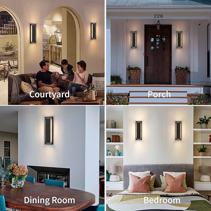 15.7 in Outdoor Wall Sconce Light,Modern Exterior Lights Fixture,Outdoor Porch Lights for House,Patio,Outdoor Wall Lighting,3000K Warm White, 12 W 2 Packs