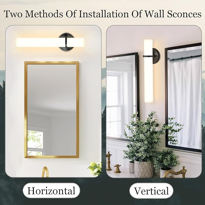 16W LED Dimming Wall Sconces 2 Packs, 3000K Warm Lights Dimmable, White Lampshade Bathroom Vanity Lighting Wall Light Fixtures for Bedroom Dining Living Hallway, Black