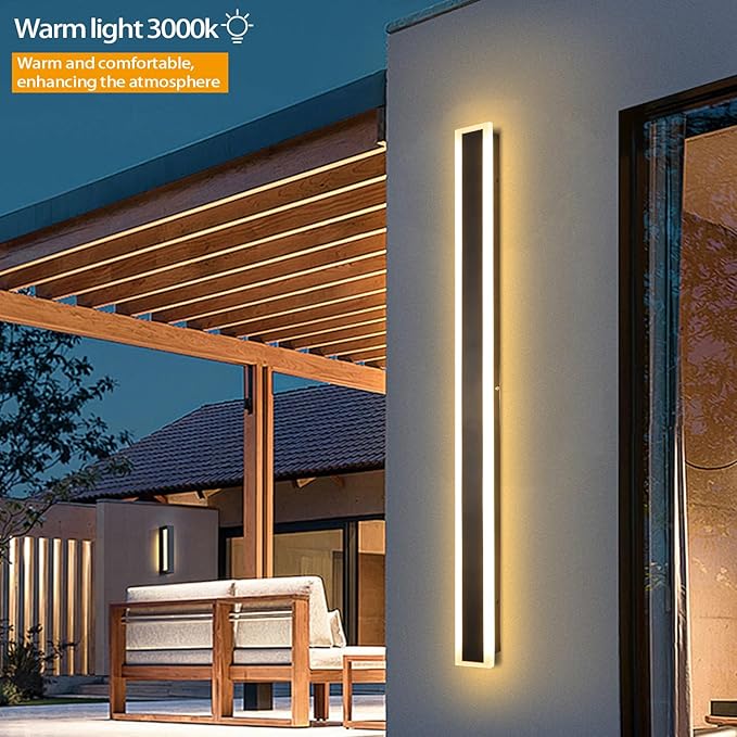 47 Inch Long Outdoor Wall Lights 3000K Black Exterior Light Fixtures Wall Mount Modern Porch Lights Sconce Long LED Modern Outdoor Wall Sconce for House Front Door