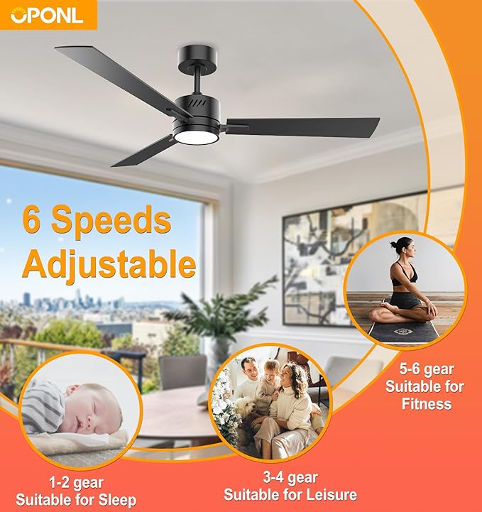 Black Ceiling Fan with Light 52inch, Low Profile, Remote Control, Downrod Mount, Noiseless, Reversible, 6CCT, Dimmable, 6 speeds, Timeable, Ceiling Fans with Lights for Living Room, MDF