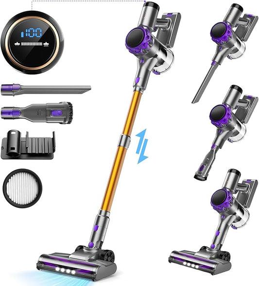 S3P Cordless Vacuum Cleaner, 45kPa Powerful Suction Vacuum Cleaners for Home, 55-Min Runtime Rechargeable Stick Vacuum, Self-Standing, for Pet Hair Carpet Hard Floor, LED Display