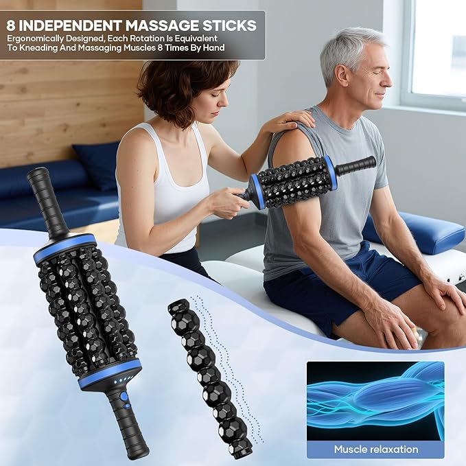 Deep Tissue Massager with 18W Motor 4000 RPM Percussion, 8 Rollers 72 Nodes, 5-Speed & Wireless, 2400mAh Battery, with Stand for Back/Leg/Shoulder Pain Relief(Blue)