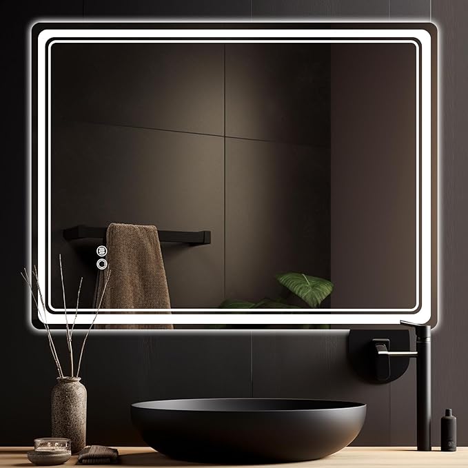 HOMECOOKIN Led Makeup Mirror, 27 x 36 inch Backlit Bathroom Mirror with Anti-Fog, 3 Colors Wall Mounted, Horizontal & Vertical