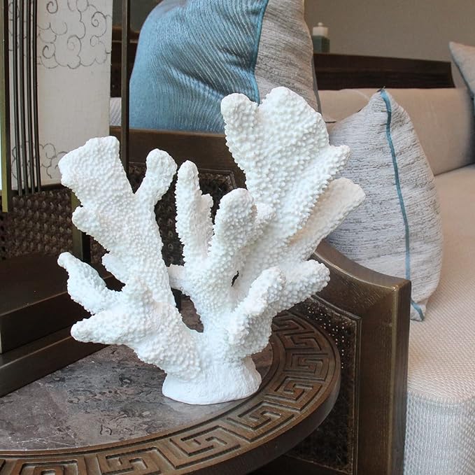 White Resin Coral Decorations Artificial Coral Statue Home Décor Accents Hawaiian Beach Decorations for Home Nautical Decorations Beach Themed Home Living Room Party Decor