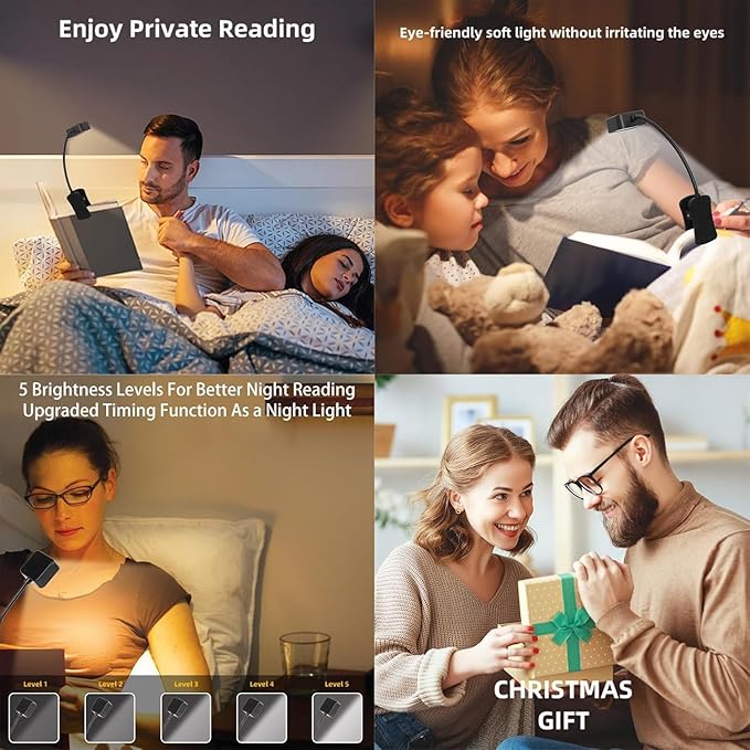 10 Pack Rechargeable Book Lights for Reading at Night in Bed, LED Book Light with Memory Function Lightweight Booklight Bulk Clip on Small Portable Travel Reading Lamps for Book Lovers USB Charging