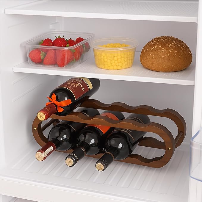 16" Walnut Wood Wine Rack, Elegant 8-Bottle Wooden Countertop Display, Modern Compact Storage Stand for Kitchen, Bar, or Dining Room Decor, Durable & Convenient