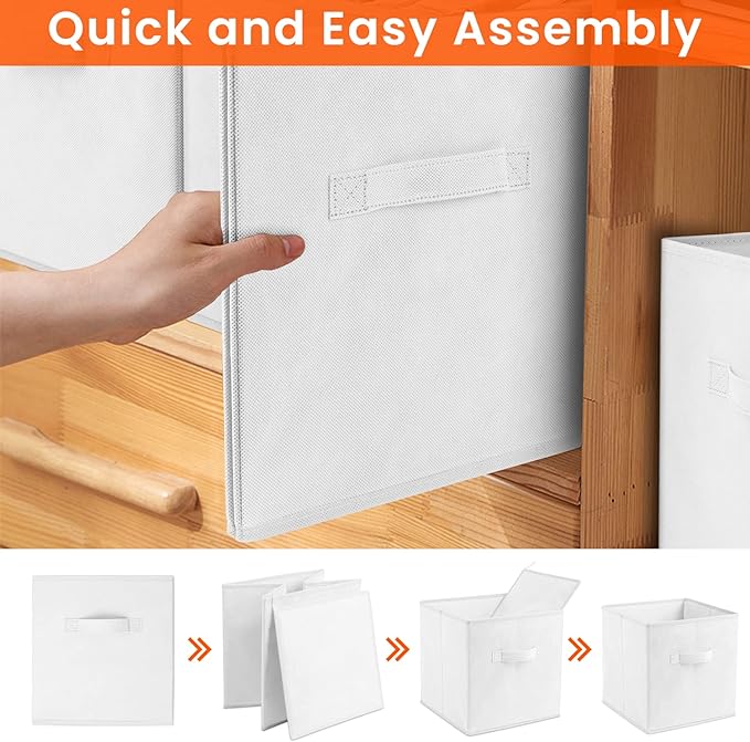 Criusia Storage Cubes - 11 Inch Heavy Duty Fabric Storage Bins for Shelves Closet Cube Organizer - 8 Pack Collapsible Cube Storage Bins Baskets for Clothes Blankets Toys - Nursery Organization (White)