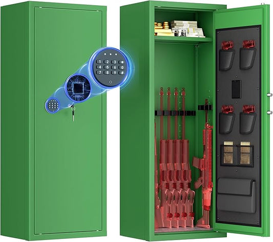 Greenvelly 14-16 Gun Safe for Rifles and Pistols, Quick Access Rifle Gun Safe with Keyboard Lock & Adjustable Rifle Rack, Large Gun Cabinets for Rifles and Shotguns for Home, Office, Green