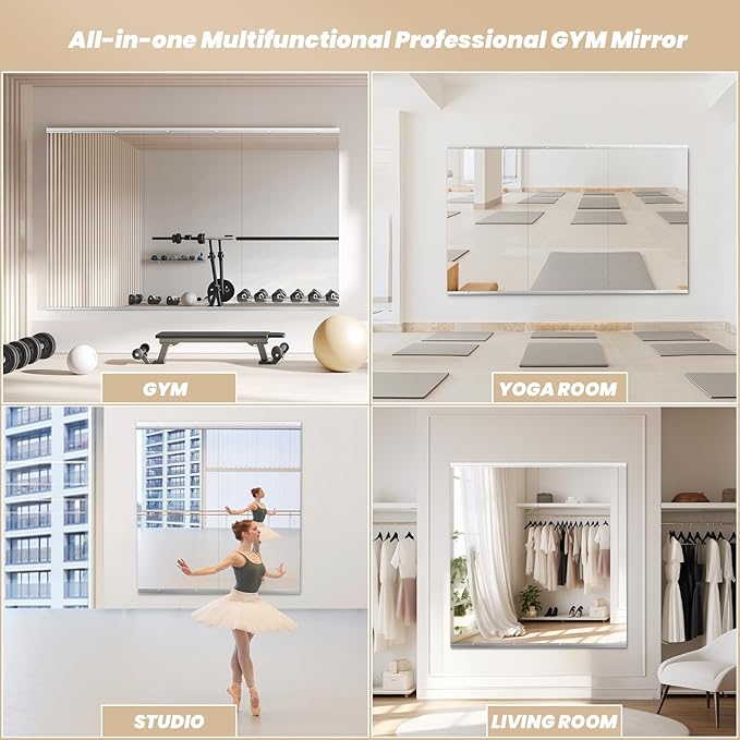 Gym Mirror, 71''x32'' 2PCS Mirrors for Home Gym Wall Large, Full Body Mirror for Yoga, Garage, Dance Studio, Anti-Rust, Tempered Glass,Frameless Rectangle Wall-Mounted Workout Mirrors