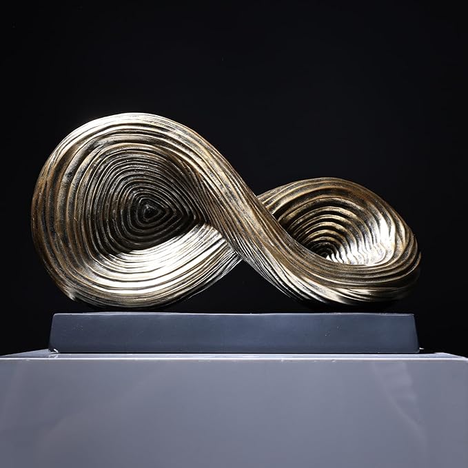 5.5‘’ Infinity Knot Sculpture - Abstract Decorative Object, Modern Infinity Loop Symbol for Home Decor, Knick Knacks for Shelves, Living Room Table, TV Stand, Geometric Coffee Table Statues(Gold)