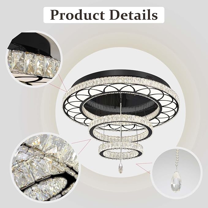 Flashing God Dia 40" Modern Chandelier for Living Room Crystal Bedroom Chandelier Light Fixtures LED Flush Mount Ceiling Light for Dining Room Foyer Hallway Dimmable 2700k 4500k 6000k
