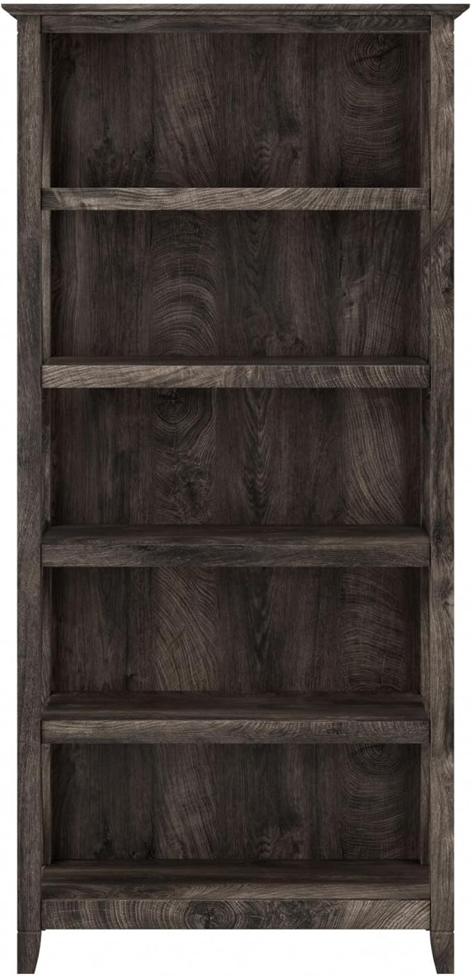 Bush Furniture Tall 5 Shelf Bookcase for Living Room or Home Office, Large Bookshelf, Modern Farmhouse Style, Key West Collection, Dark Gray Hickory