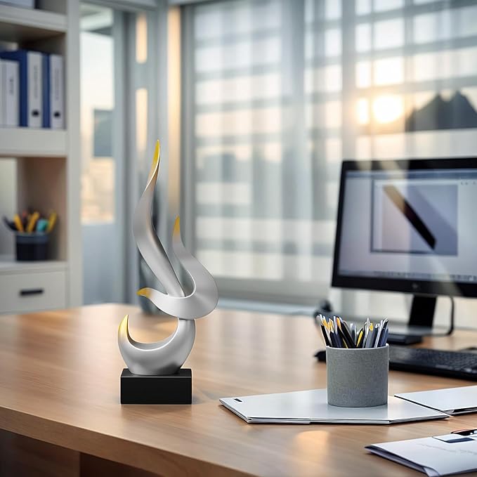 Dosker Flame Sculptures Home Decor, Abstract Statues Table Decor, Shelf Decor for Living Room Office, Kitchen (Silvery)