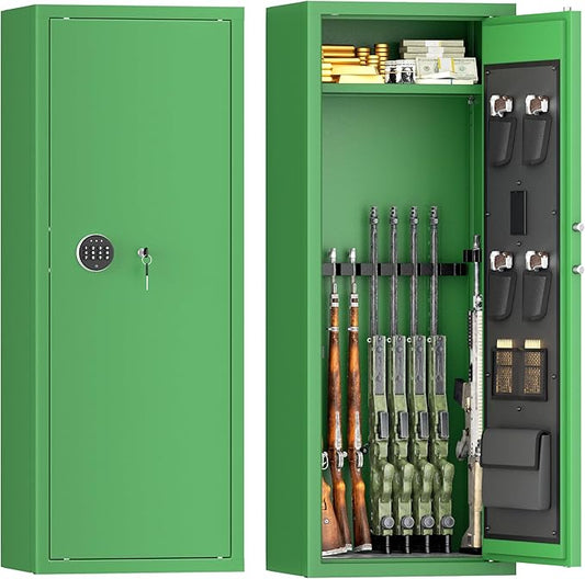 Greenvelly 12-14 Gun Safe for Rifles and Pistols,Gun Cabinet with Password Lock for Home,Office,Bedroom(Green,Assembly Required)