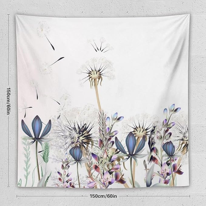 Kurtect Nature Dandelion Tapestry,Spring Plants Colorful Floral Botanical Theme Print Tapestries for Living Room Party Beach Picnic Blankets Tablecloths Wall Decor, 60x60 in