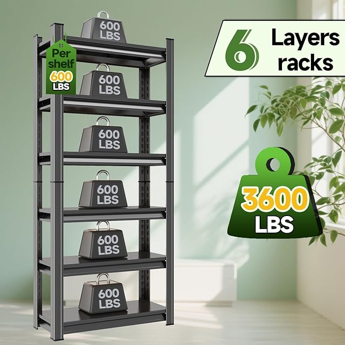 Book Shelf 6-Tier Tall Bookshelfs Metal, Industrial Adjustable Storage Black, Easy to Assemble for Bedroom (78" H * 39.3" W * 15.7" D)