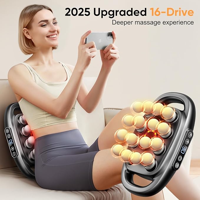 16-Drive Massage Gun Deep Tissue - 2025 Upgrade 8-Head Back Muscle Massager with 3 Modes & 30 Intensities, Portable Quiet Percussion Massager for Legs, Waist, Back, Neck, Buttocks Muscles Pain Relief
