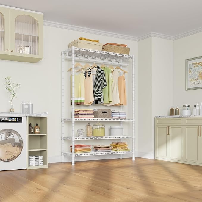 VIPEK V1 Wire Garment Rack 4 Tiers Heavy Duty Clothes Rack for Hanging Clothes Freestanding Closet Clothing Rack with 4 Adjustable Shelves, 35.4" LX 15.7" WX 70.9" H, Max Load 500LBS, White