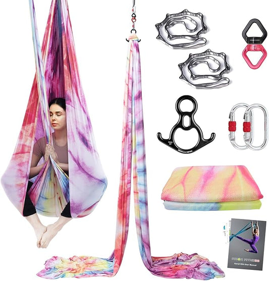 PRIOR FITNESS Aerial Silks Kit Colorful 9/15/20 Yards 40D Nylon Fabric Hammock Set With Hardware & Guide for All Levels Of Aerial Yoga Practice and Acrobatic Flying For Adults Aerial silk