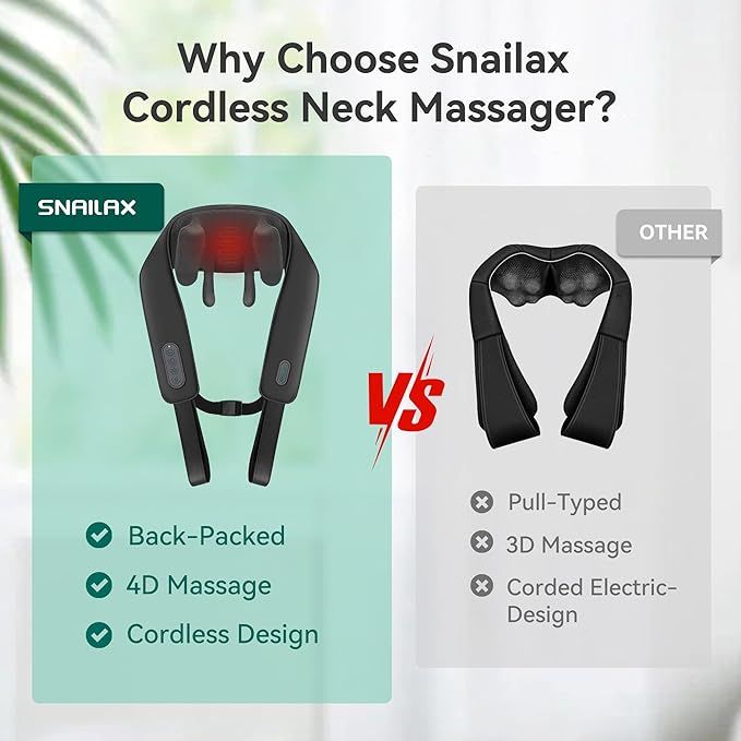 Snailax Cordless Neck Massager with Soothing Heat, Upgarded 4D Deep Tissue Kneading, Shiatsu Back Shoulder Massager Pillow for Neck, Traps, Gifts for Men Women Mom Dad