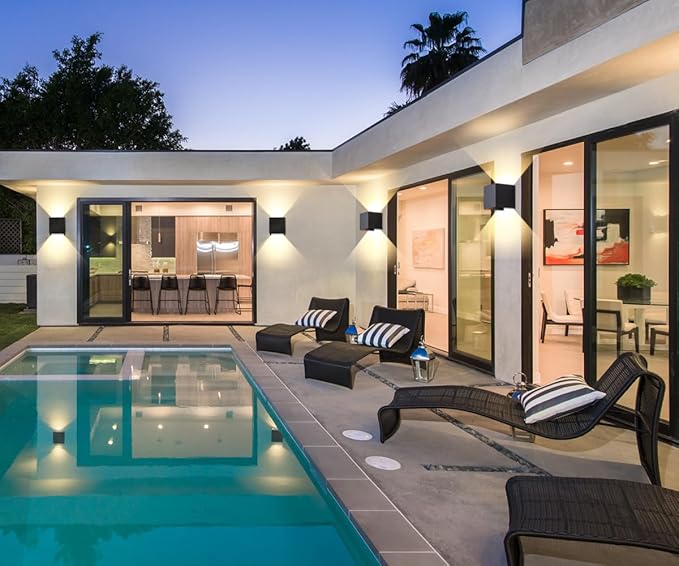 15W Outdoor Wall Light 3000K Up and Down Square LED Modern Wall Sconce Adjustable Black Porch Light IP65 Waterproof Aluminum Exterior Fixture for,Stair,Garage,Patio,Garden (2 Pack)