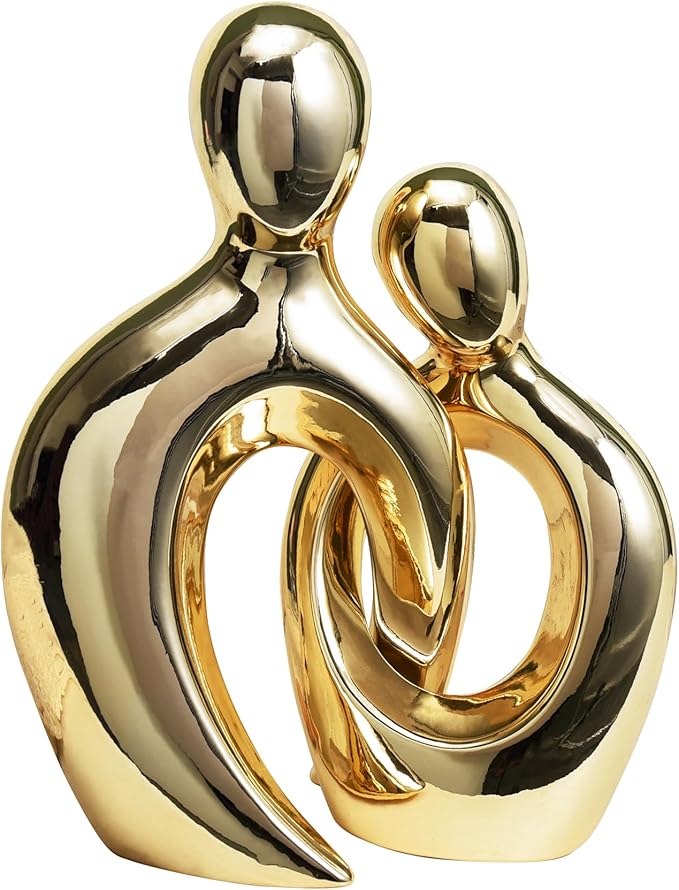 Quoowiit Ceramic Couple Sculptures for Home Decor, Abstract Lover Statue for Shelf, Office, Living Room, Bedroom Decorations, Gifts for Anniversary, Valentine's Day, Birthday