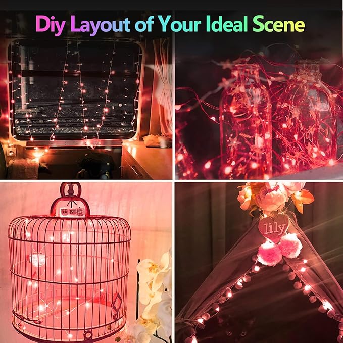 2 Pack 100LED Battery Operated Fairy Lights with Remote, 8 Modes LED String Lights with Timer, Dimmable, Memory Function, Waterproof Twinkle Lights for Outdoor Indoor Christmas Decor(Red)