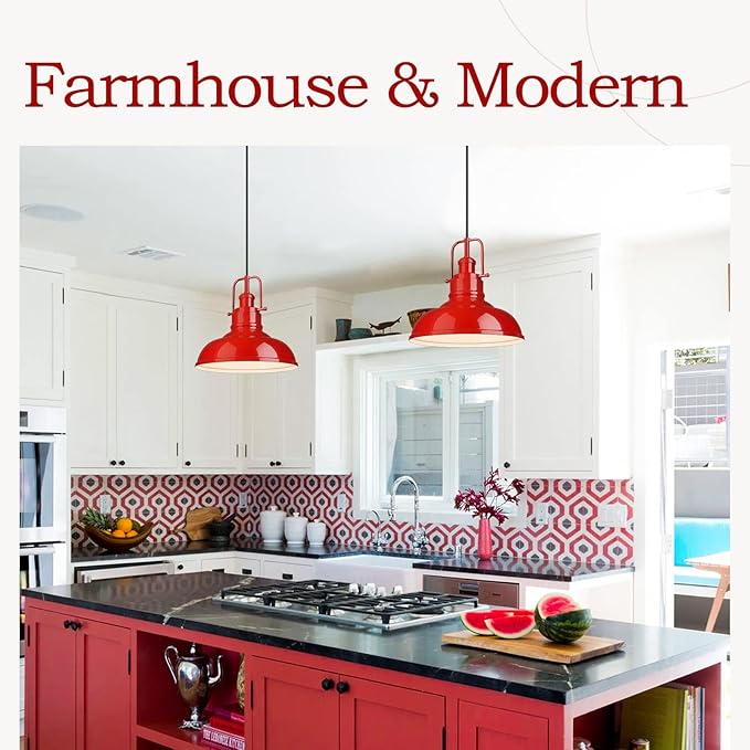 zeyu 2 Pack Modern Pendant Lights, 11-Inch Kitchen Light Fixtures with Metal Dome Lampshade, Red Finish, 016-1-2PK RED