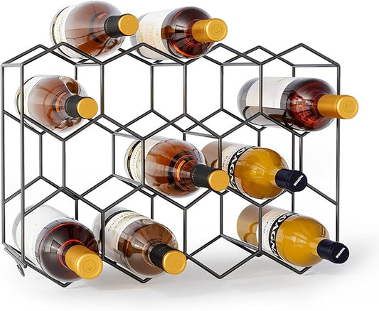 Urban Deco Countertop Wine Rack for 14 Bottles - No Assembly Required Modern Wine Bottle Holder Stand for Cabinet, Kitchen, Bar, Pantry - Black Wire Wine Rack Inserts