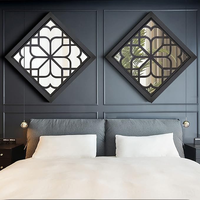 Wocred 2 PCS Square Wall Mirror,Gorgeous Rustic Farmhouse Accent Mirror,Black Entry Mirror for Bathroom Renovation,Bedrooms,Living Rooms and More(20”x20”)