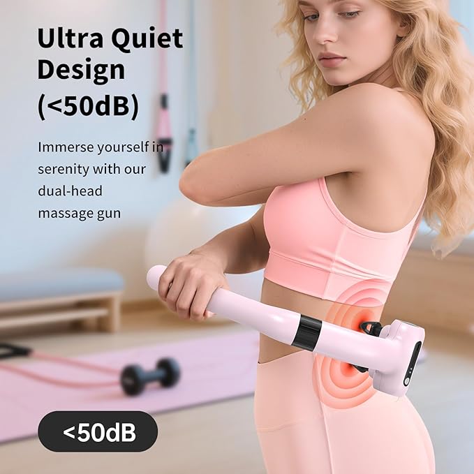 Dual-Head Massage Gun with Extension Handle, 3-in-1 Detachable Handheld Percussion Muscle Massager for Back Neck Shoulder Body Deep Tissue Pain Relief - 6 Speeds Levels(Pink)
