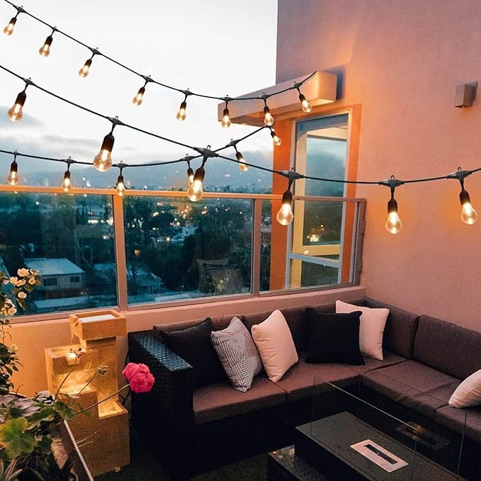 105FT Solar Outdoor String Lights, 32 Shatterproof E26 Edison LED Bulbs, Dimmable RGB Color Changing Patio Lights Waterproof with Remote. for Backyard, Garden, Party, Bistro, Cafe