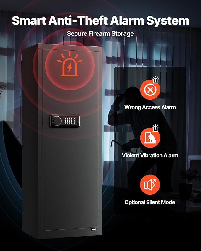 VEVOR 6-8 Gun Safe, Long Gun Cabinet for Rifles and Pistols, Quick Access Fireproof Rifle Safe with 3 Ammo Slots and 2 Adjustable Racks, Large Digital Cabinet with Key and Password Lock
