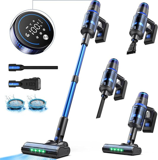 V25 Cordless Vacuum Cleaner, 680W 60Kpa Powerful Stick Vacuum with Dust Sensor, Digital Display, 4000mAh Rechargeable Battery up to 60Mins, Versatile for Pet Hair, Floor, Carpet