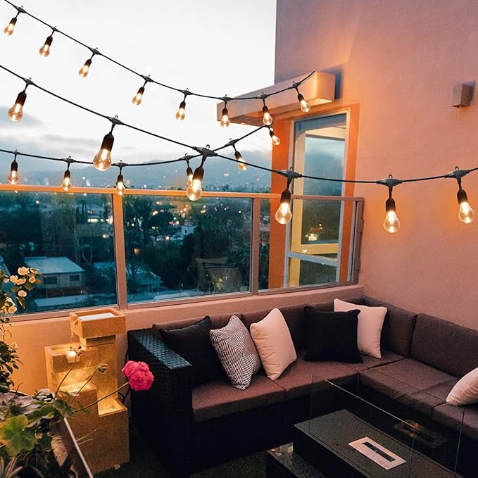 96FT Solar Outdoor String Lights, 30 Shatterproof Edison Bulbs, Dimmable Color Changing RGB LED Patio Lights with 2 Remote Controllers. Perfect for Backyard Decorative Lighting