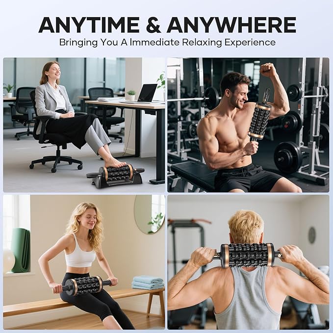 Deep Tissue Massager: 30W Motor 6000 RPM Percussion, 8 Rollers 72 Nodes, 5-Speed & Wireless, 2400mAh Battery, with Stand for Back/Leg/Shoulder Pain Relief(Gold)