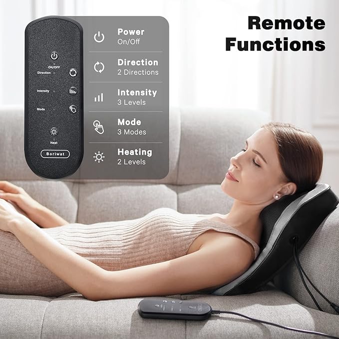 Back Massager with Heat, Massagers for Neck and Back, 3D Deep Tissue Kneading Massage Pillow for Neck, Shoulder, Leg Pain Relief, Gifts for Men Women Mom Dad, Relax at Home Office and Car - Dark Gray