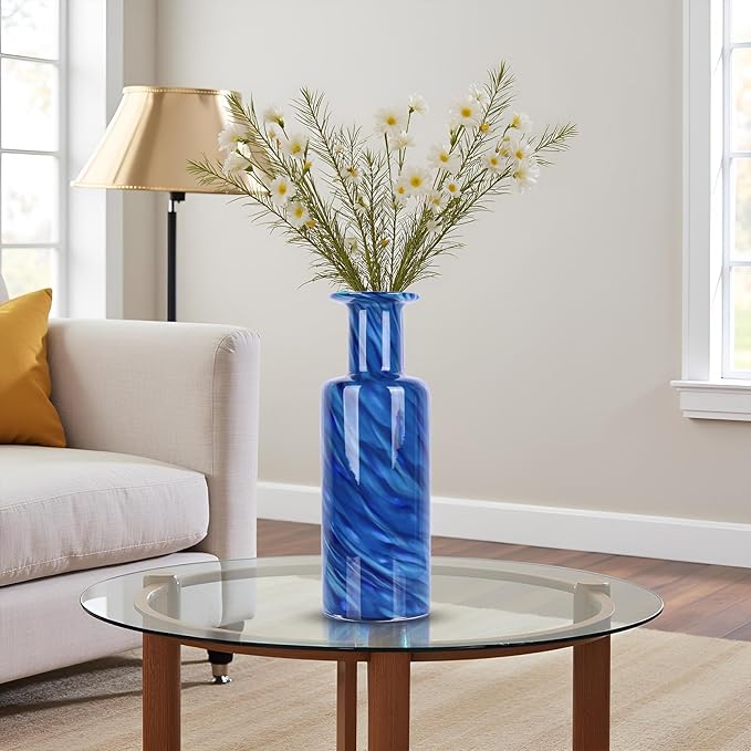 LCCCK 13" Tall Glass Vase Pretty Hand Blown Glass Vase, Unique Colorful Flower Vases for Bouquet, Modern Sea Art Decorative Vase for Home Living Room Kitchen Bathroom Dining Table Centerpieces