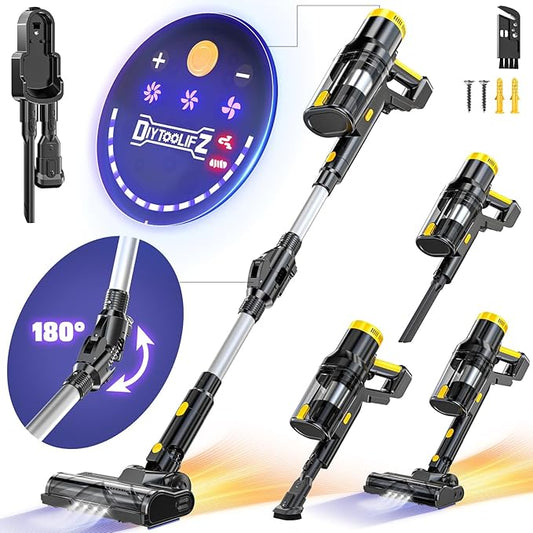 350W 40KPa Cordless Vacuum Cleaner Compatible with DeWalt 20V Battery (No Battery), 6-in-1 Self-Standing Stick Vacuum, 3 Models, Dual Dust Cup, LED Display &amp; 180° Bendable Wand