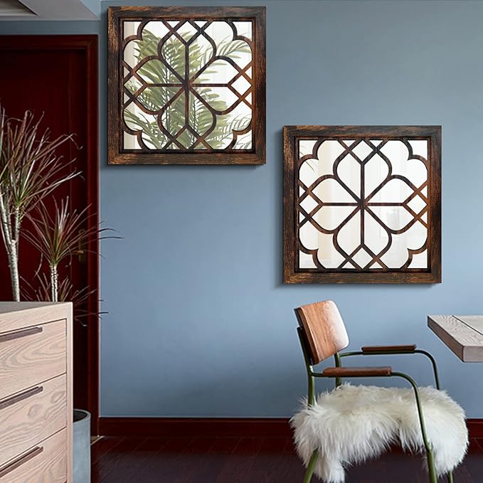 Wocred 16inch 2 PCS Square Wall Mirror,Gorgeous Rustic Farmhouse Accent Mirror, Caramel Color Entry Mirror for Bathroom Renovation,Bedrooms,Living Rooms and More.