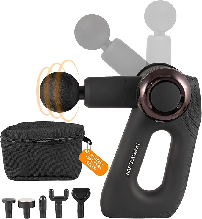 Deep Tissue Percussion Massage Gun | Handheld Multi-Angle Massager | Adjustable Arm for Full-Body Reach | Portable Muscle Recovery Tool | 30 lbs Stall Force | Quiet | 5-Speed | 240 Min Battery