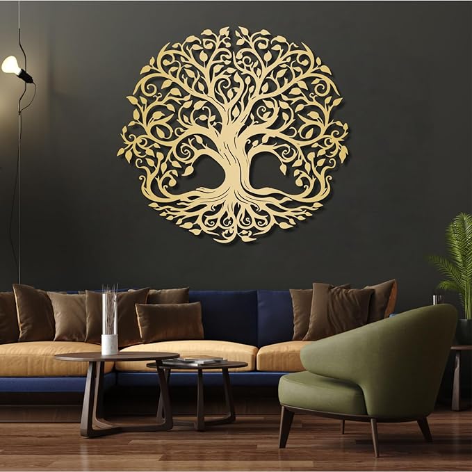 Yemwot Metal Tree of Life Wall Decor, Circle of Life Metal Trees Wall Art, Branch Art, Spiritual Decor, Modern Sculpture Decoration, Living Room Bedroom Decoration (Sliver-Tree 2, 39"x 36" | 100x91cm)