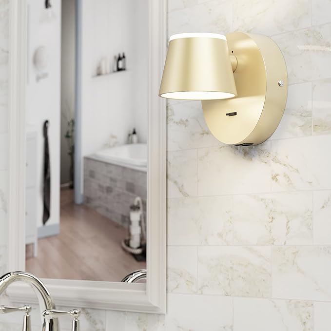 URSOLA Wall Light Set of Two, LED Wall Sconce with On/Off Switch USB Charging Port 110 Volt Hardwired Wall Lamp 350 Rotatable Up Down Sconces Wall Lighting (Champaign)