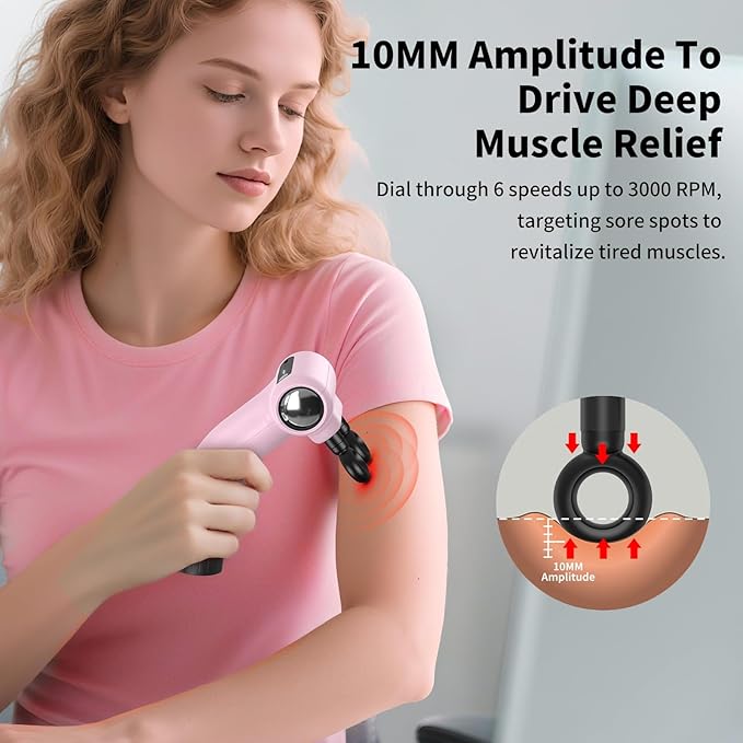 Dual-Head Massage Gun with Extension Handle, 3-in-1 Detachable Handheld Percussion Muscle Massager for Back Neck Shoulder Body Deep Tissue Pain Relief - 6 Speeds Levels(Pink)