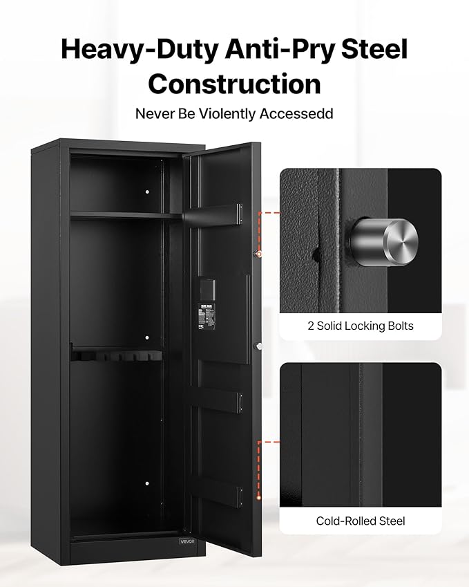 VEVOR 6-8 Gun Safe, Long Gun Cabinet for Rifles and Pistols, Quick Access Fireproof Rifle Safe with 3 Ammo Slots and 2 Adjustable Racks, Large Digital Cabinet with Key and Password Lock