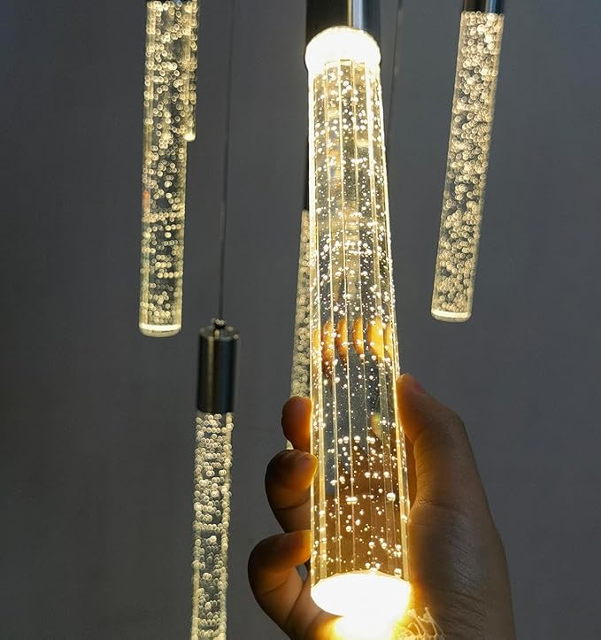 14.7 Foot High Ceiling Chandelier for Entryway Modern Crystal Lights for Living Room Foyer Flush Mount Sloping Ceiling Pendant Light Fixture Remote Dimmable 28-Lights Gold