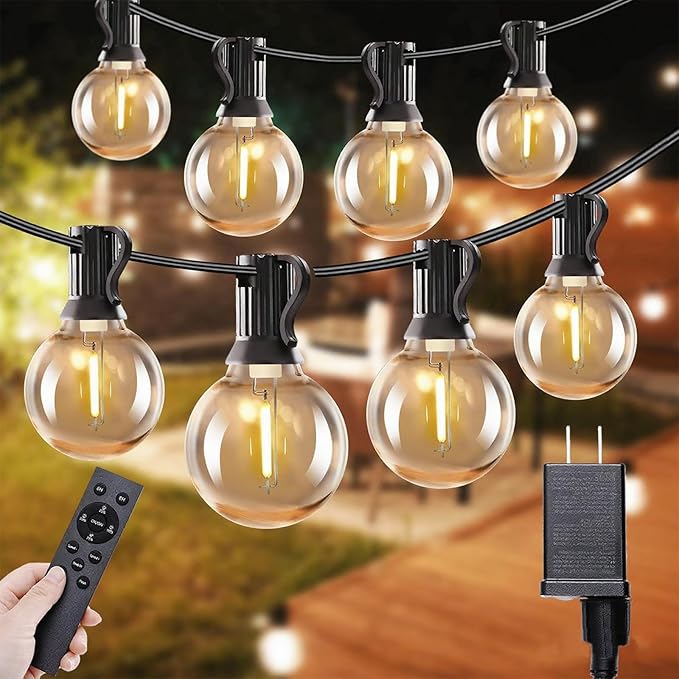 100ft String Lights with Remote, 50+2 LED Bulbs Dimmable Patio Lights Outdoor, 24V Waterproof Plug, G40 Hanging Light for Outside Deck Garden Backyard Porch Party Decor