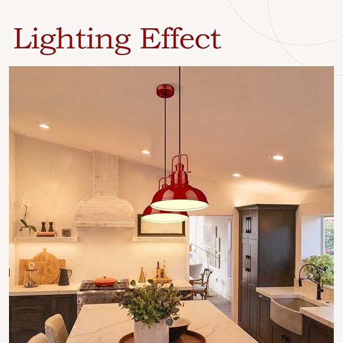 zeyu 2 Pack Modern Pendant Lights, 11-Inch Kitchen Light Fixtures with Metal Dome Lampshade, Red Finish, 016-1-2PK RED